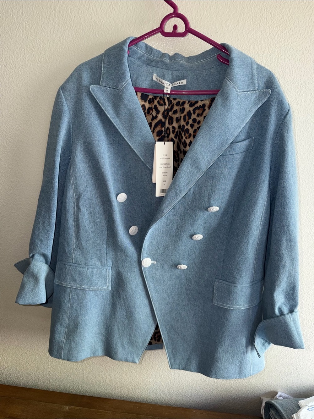Veronica Beard Light Blue Double-Breasted Pea Coat